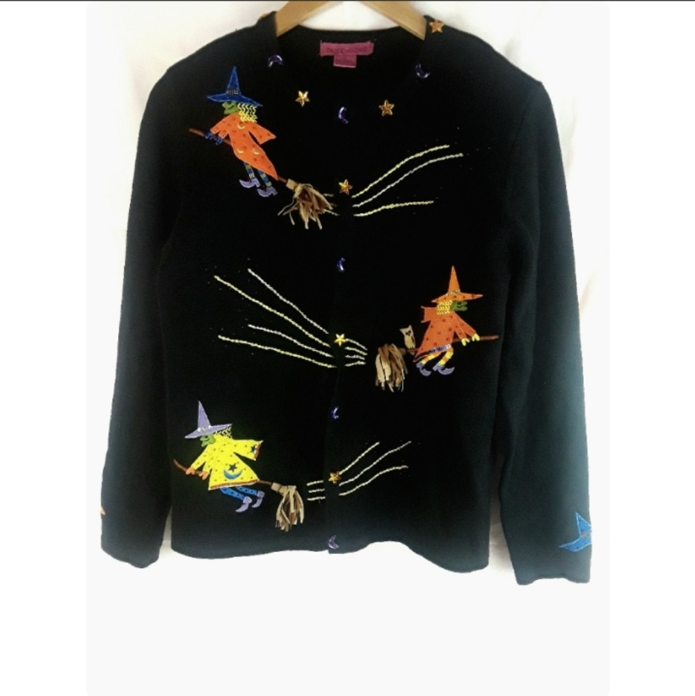 Halloween Sweater Witch on Broom